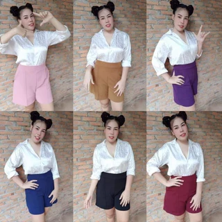 กางเกงขาสั้นเอว30-47 ผ้าวูลเวฟเก็บพุง เก็บทรงผ้ายืดนิ่มสาวอวบใส่สบาย งานตัดเย็บที่ไทย