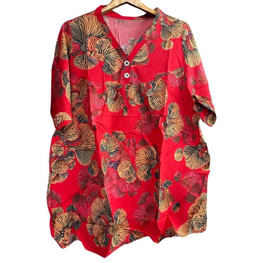 เสื้อลายดอกผ้าสปัน ผ้าพริ้วใส่สบาย เสื้อคอวีลายดอก ใส่สงกรานต์