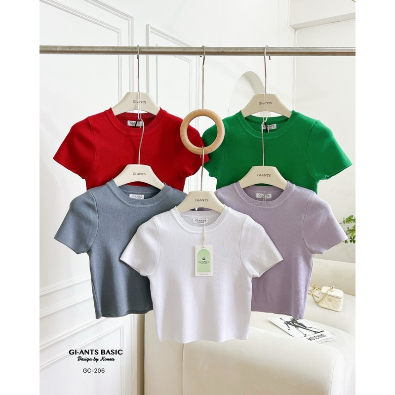 GI-ANTS เสื้อครอปไหมพรมเข้ารูปแขนสั้น