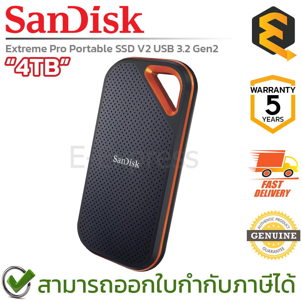 SanDisk Extreme Pro Portable SSD V2 4TB USB 3.2 Gen2 เอสเอสดี สำหรับพกพา ของแท้ ประกันศูนย์ 5ปี