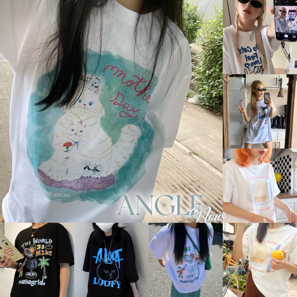 (จัดส่งตลอด 24 ชั่วโมง)Angle Official เสื้อยืดผู้หญิงฤดูร้อน ลุคหวานน่ารัก ทรงโอเวอร์ไซส์ สไตล์เกาหลี เข้ากับทุกชุด T109