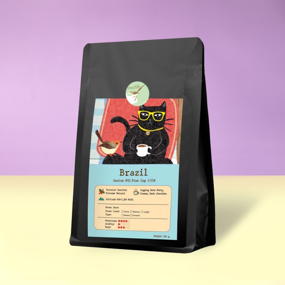 เมล็ดกาแฟคั่ว บราซิล Brazil Santos SC17/18 NY2 Fine cup | คั่วเข้ม คั่วกลาง | Grajib Roaster กระจิบ
