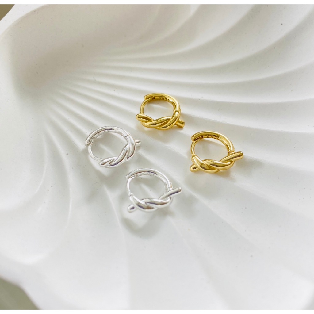 398-ต่างหูเงิน 92.5 ห่วงกลมแบบล็อค ด้านหน้าบิดเกลียว 925 silver needle hoop earrings