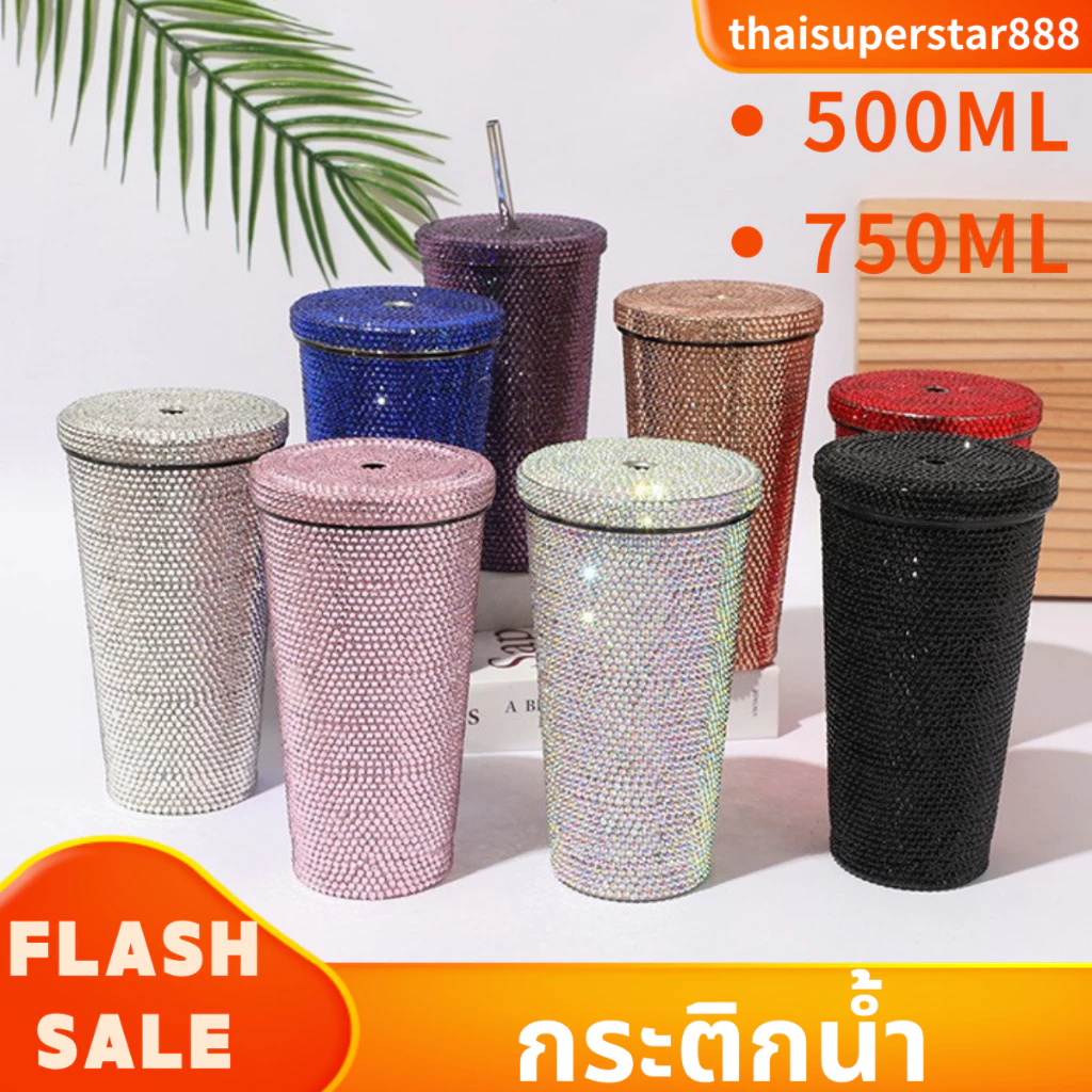 กระติกน้ําร้อน สเตนเลส ประดับเพชร เก็บความเย็นไฮโซ ของขวัญสําหรับผู้หญิง