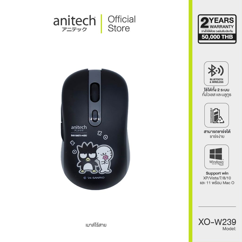Clearance Anitech X Sanrio เมาส์ไร้สาย รุ่น XO-W239-BK **สินค้าเคลียร์**
