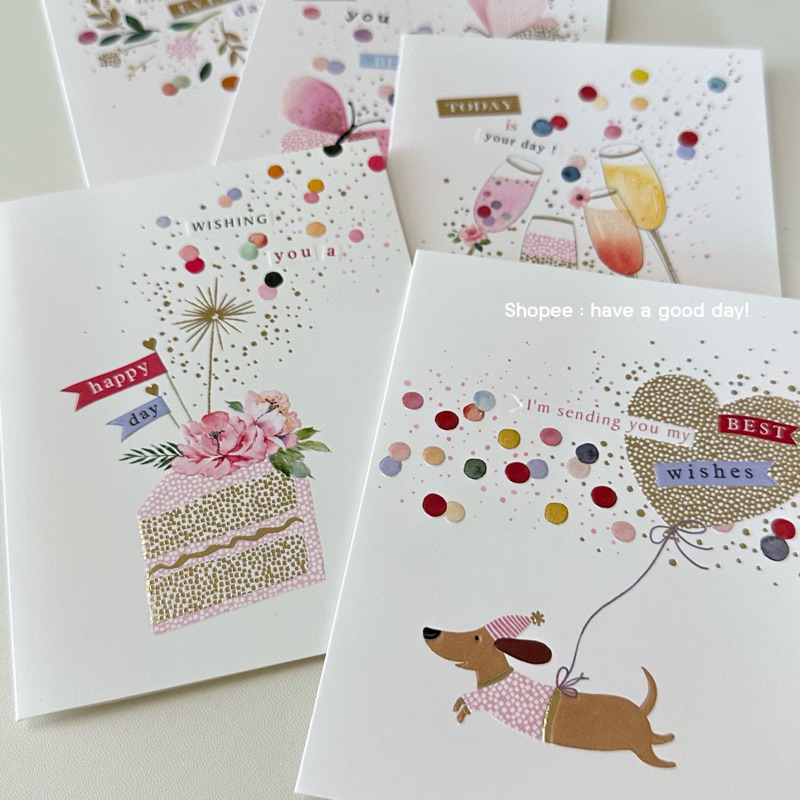 พร้อมส่ง > การ์ดอวยพร มีทุกโอกาส ลายสีน้ำ ดีเทลน่ารักมาก พิมพ์ทอง+ปั๊มนูน พร้อมซองสีน้ำตาล(C02)