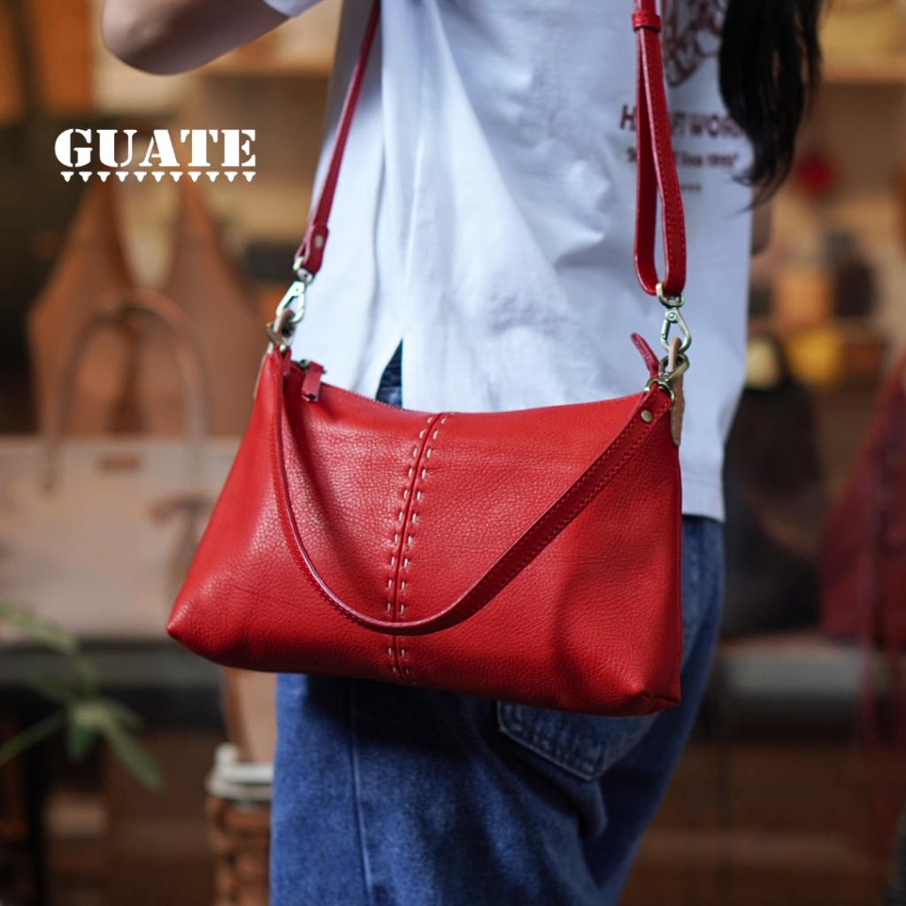 GUATE กระเป๋าหนังแท้ รุ่น MATA กระเป๋าสะพายข้างหนังวัวแท้100% รูปทรงเรียบง่าย น้ำหนักเบา ใช้งานง่าย ดีไซน์Minimal