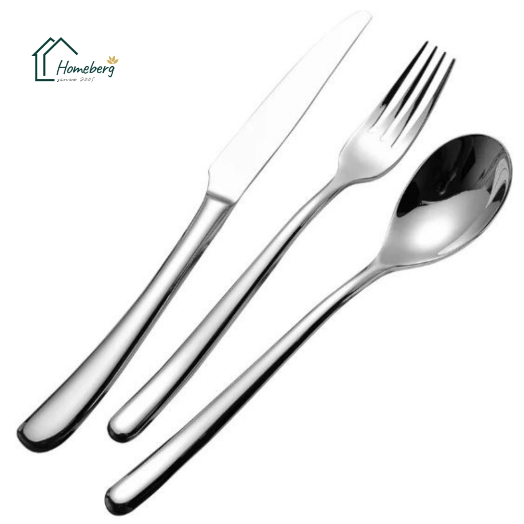 HOMEBERG 1ชิ้นเลือกขนาด ช้อน สแตนเลส cutlery ด้ามลายอิตาเลียน ส้อม มีด ช้อนกลาง ช้อนส้อม มีดสเต็ก ส้อม สแตนเลส ช้อนส้อมส