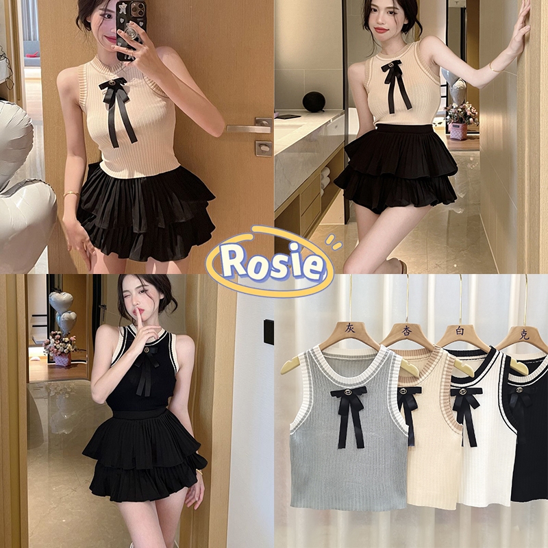 Rosie🌈พร้อมส่ง🦄เสื้อเซ็ท2ชิ้น เซ็กซี่ เจ้าหญิง ดูแพง เสื้อสายเดี่ยว+กระโปรงสั้น ทรงสวยไฮโซ ชุดไปทะเล ชุดคุณหนู สำหรับผู้