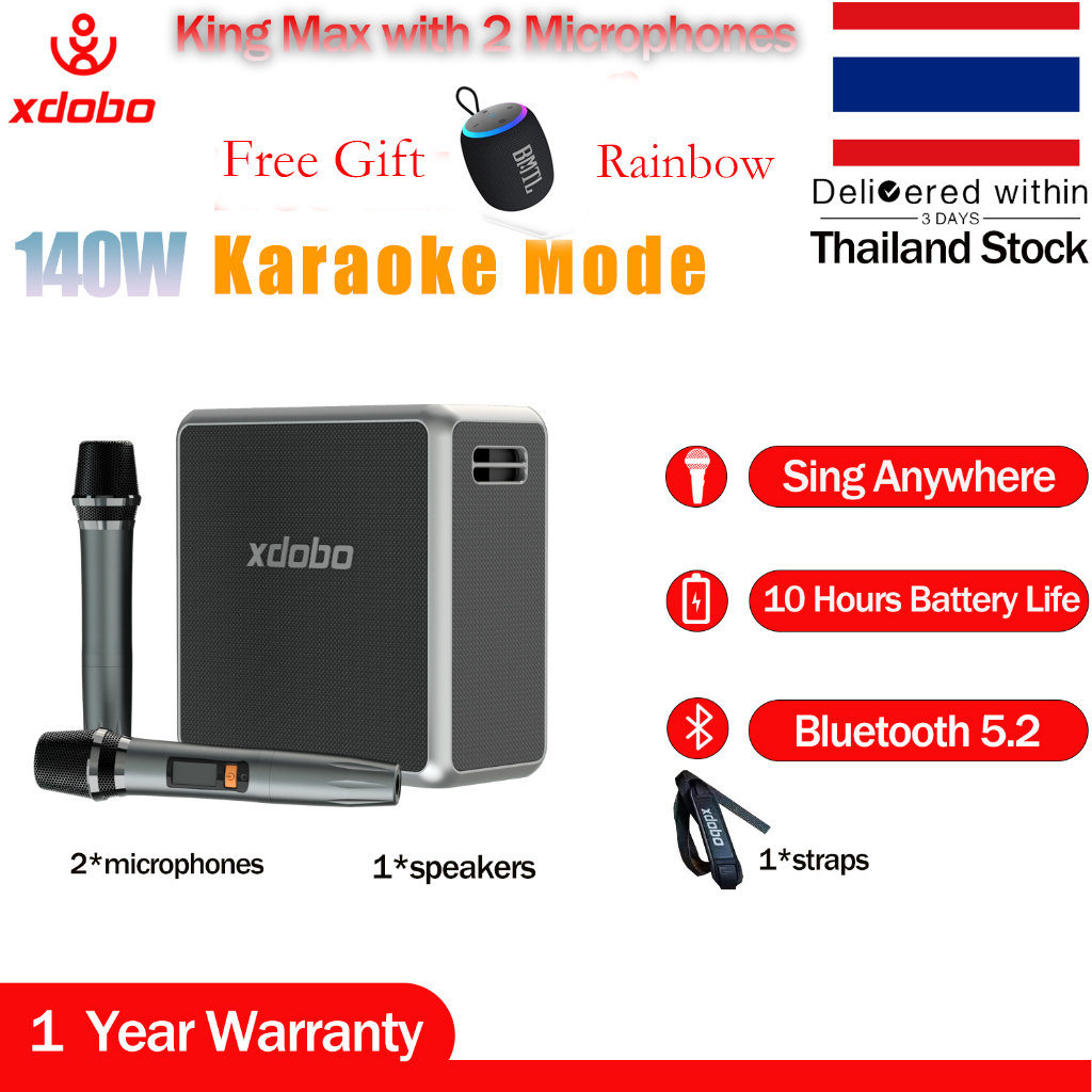 XDOBO King Max 140W ลำโพงไร้สายบลูทู ธ กับ 2 ไมโครโฟนเบสลึก TWS โหมดลำโพงกันน้ำกลางแจ้งลำโพงในร่ม