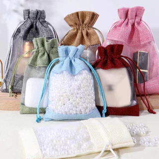 ✅พร้อมส่ง✅ถุงผ้ากระสอบหน้าใส ถุงหูรูด ใส่ของชำร่วย เครื่องประดับ