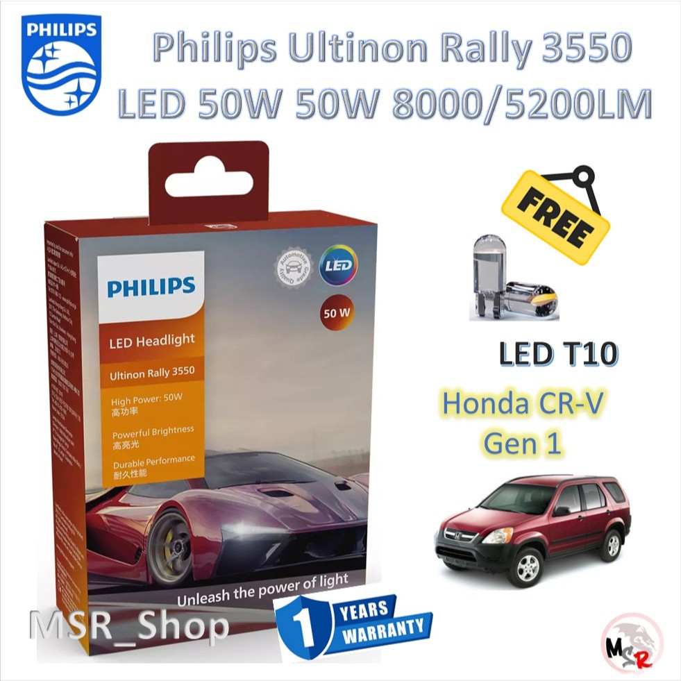 Philips หลอดไฟหน้ารถยนต์ Ultinon Rally 3550 LED 50W 8000/5200lm Honda CR-V Gen1 รับประกัน 1 ปี