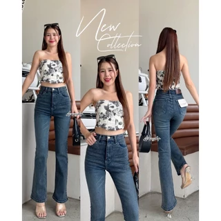 Acasey กางเกงยีนส์ผู้หญิง ขายาว ขาม้าเล็ก Pn ผ้ายืด เอวสูง เก็บพุง ไซส์ S - 5XL