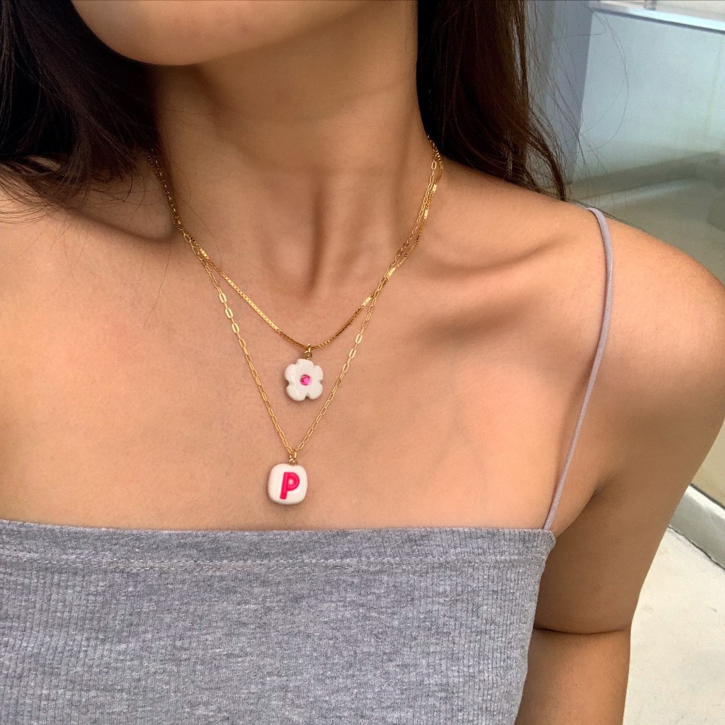 Mad Creation Club - Neck Candy Pop Set สร้อยคอเงินแท้ ชุบทอง 18K จี้ตัวอักษร จี้ดอกไม้ (*Made to Ord