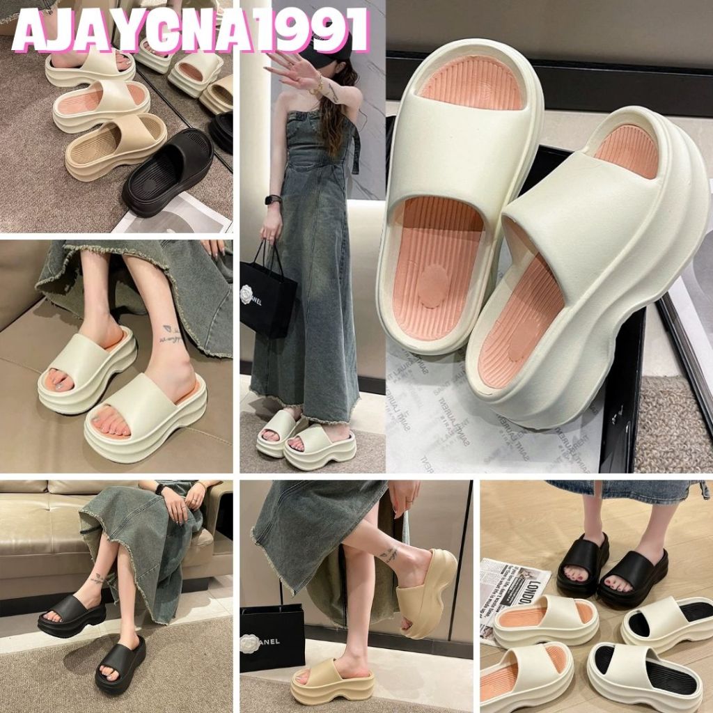 AJAYGNA1991 รองเท้าผู้หญิงส้นตึก รองเท้าแตะแฟชั่น สูง 6 ซม งาน EVA E816