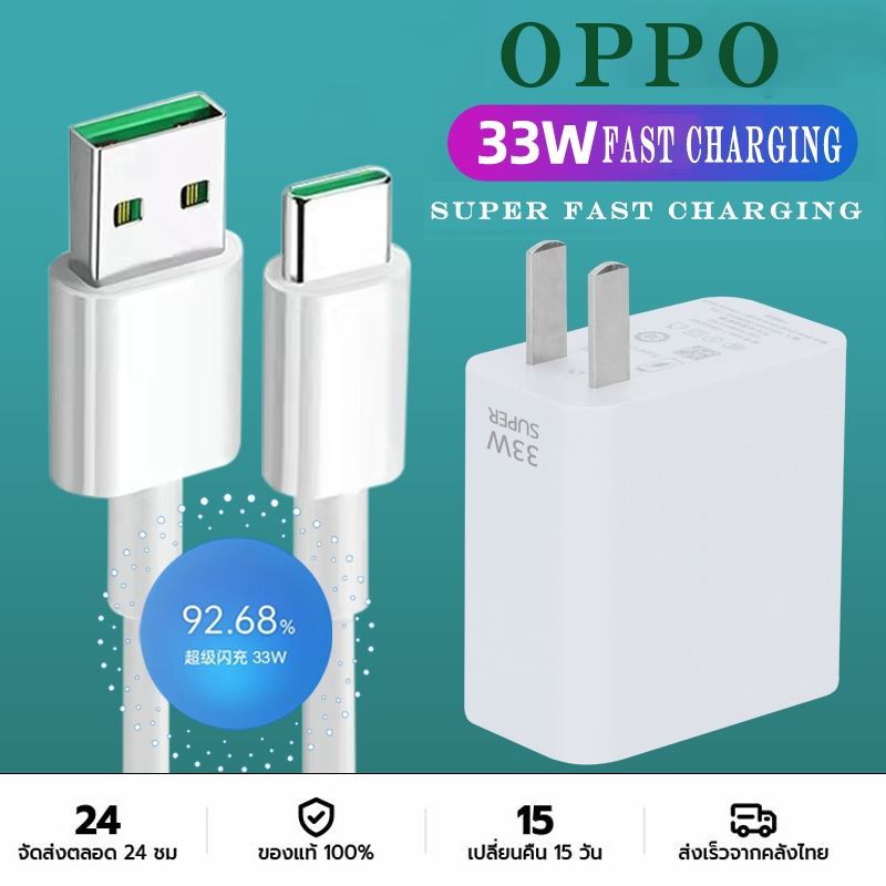 OPPO 33W Super VOOC ชาร์จเร็ว ชุดชาร์จ Type-C 6A fast charging Cord cable Charger รองรับ Reno Realme Charger Adapter
