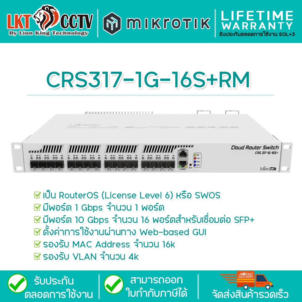 CRS317-1G-16S+RM  MikroTik Cloud Router Switch (รับประกันตลอดการใช้งาน สามารถออกใบกำกับภาษีได้)