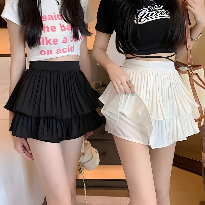 พร้อมส่ง   กางเกงกระโปรง  กระโปรงพลีท  ผ้าบางเบา  (มีซับใน) แฟชั่นกำลังมาแรง