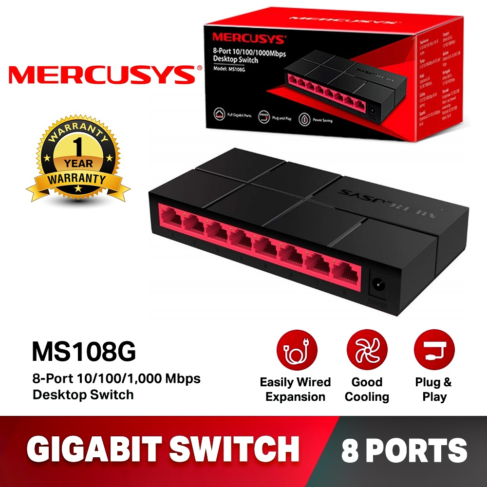 สวิตซ์ฮับ MERCUSYS (MS105G / MS108G) Gigabit Switching Hub 8 Port 10/100/1000 Mbps ประกัน 1 ปี