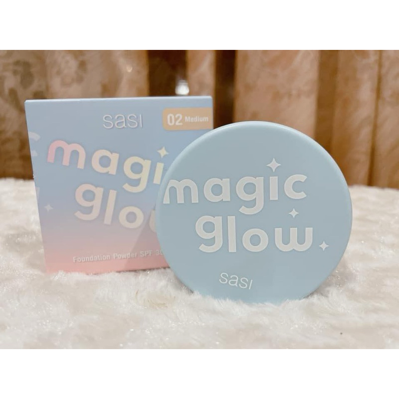sasi Magic Glow Foundation Powder ตลับสีฟ้า 02 Medium ผิวขาวเหลือง
