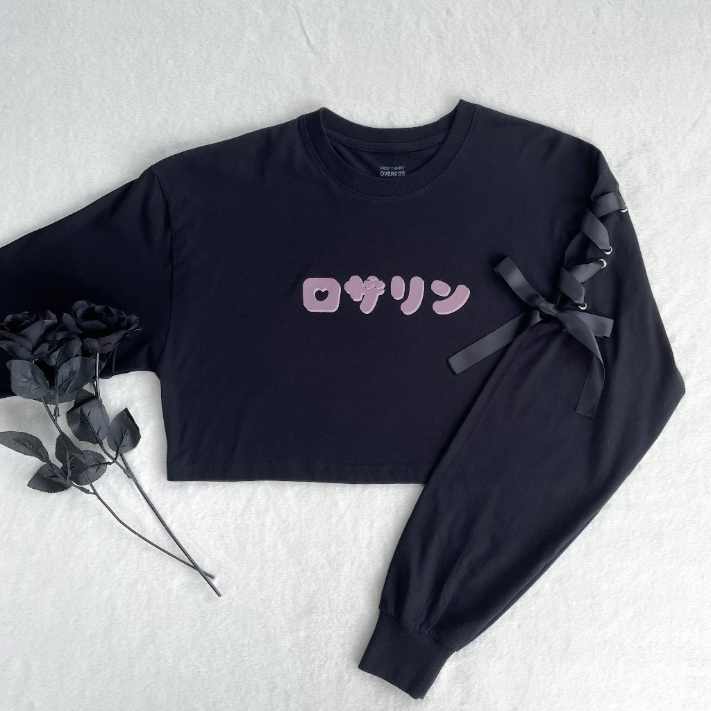 Rozalin Oversized Long Sleeve Crop Tee with Ribbon