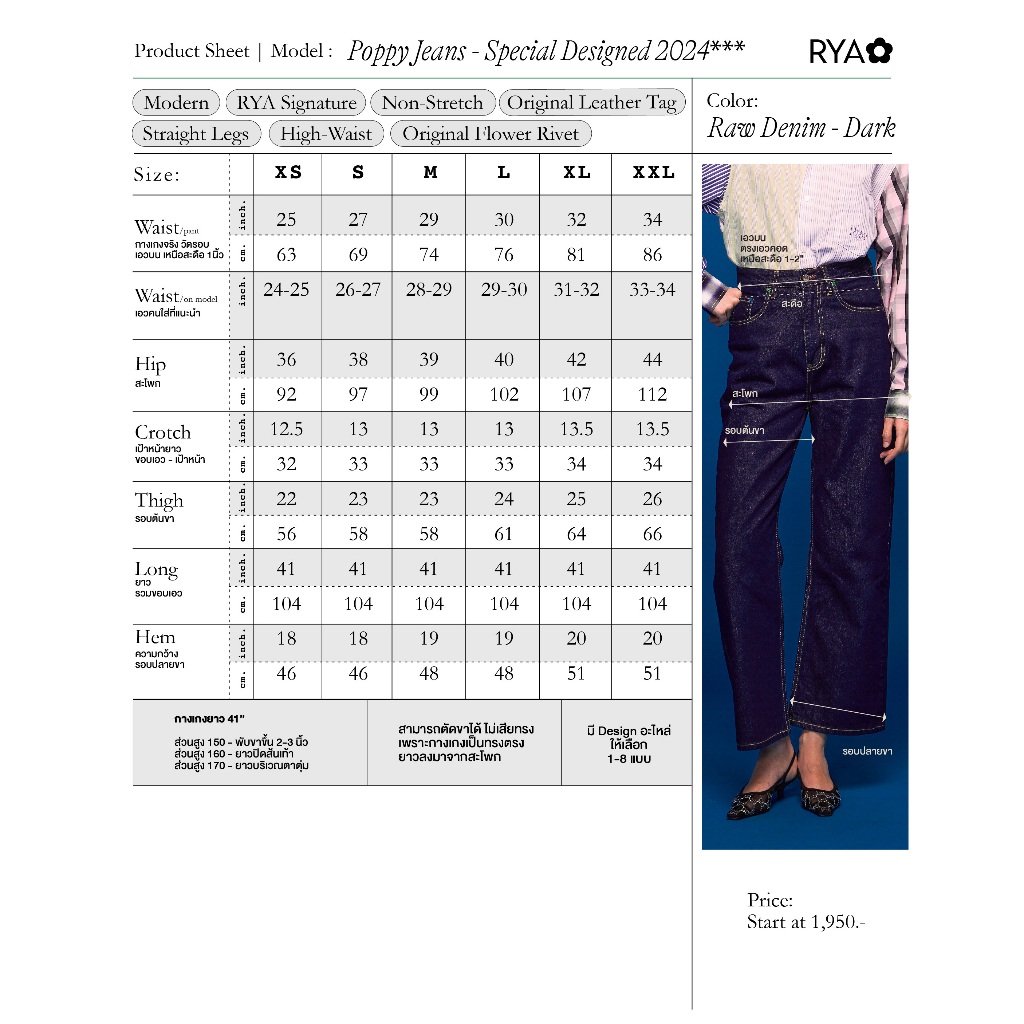 RYA Poppy Jeans Special Edition 2024 กางเกงยีนส์เอวสูง ขากระบอก สีเข้ม แต่งอะไหล่สีๆ และป้ายสี ราคา ถูกที่สุด ดีลบีเคเค แกลเลอรีภาพที่ 9