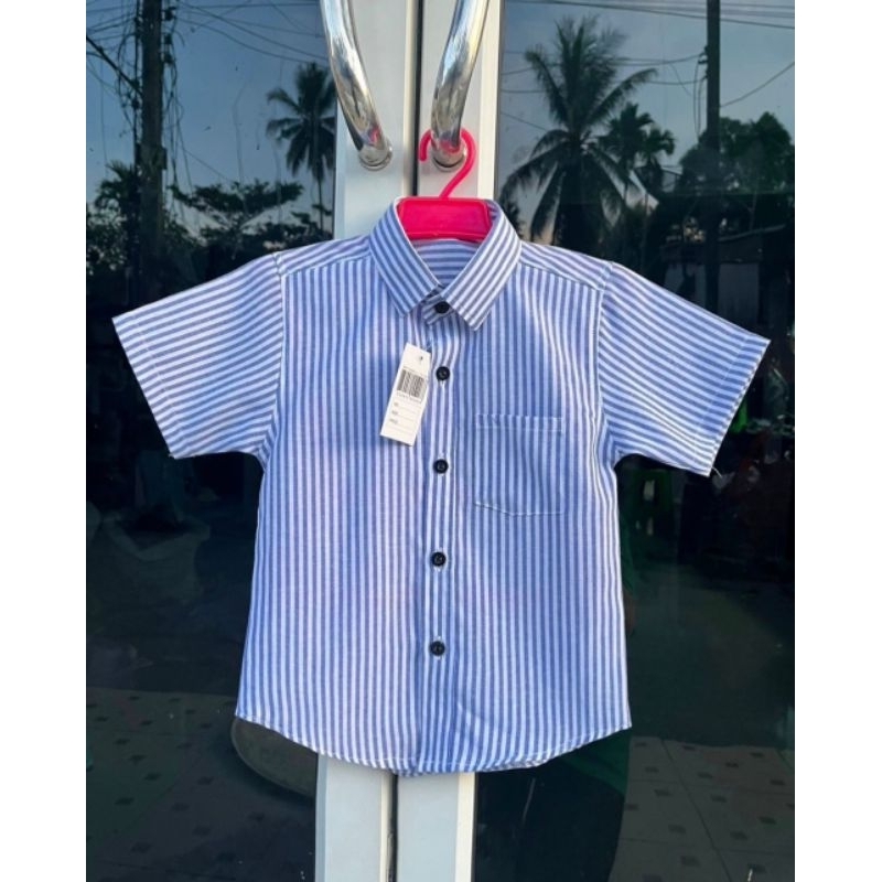 เสื้อเชิ้ตเด็กแขนสั้น สีพิ้น ผ้าคอตตอนทวิล งานไทย