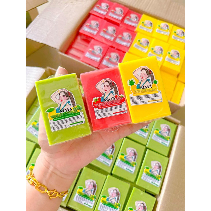 สบู่มาญา3สี สีแดง สีเหลือง สีเขียว ผิวใส ขัดขี้ไคล (รับตรงจากแบรนด์)