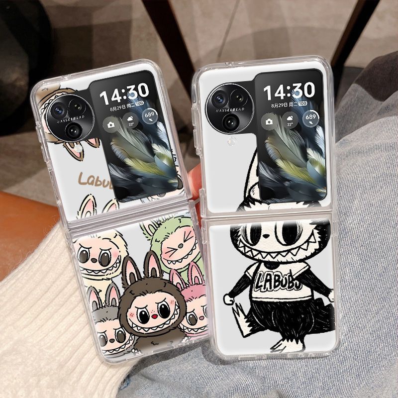 เคสโทรศัพท์มือถือสำหรับ OPPO Find N3 Flip , Find N2 Flip เคสพิมพ์ลายลาบูบู้ (Labubu) แห่งจักรวาล The Monsters