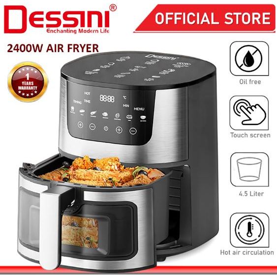 DESSINI ITALY 4.5L Electric Air Fryer Convection Oven Toaster Timer Oil Free Roaster Breakfast Machine Ketuhar