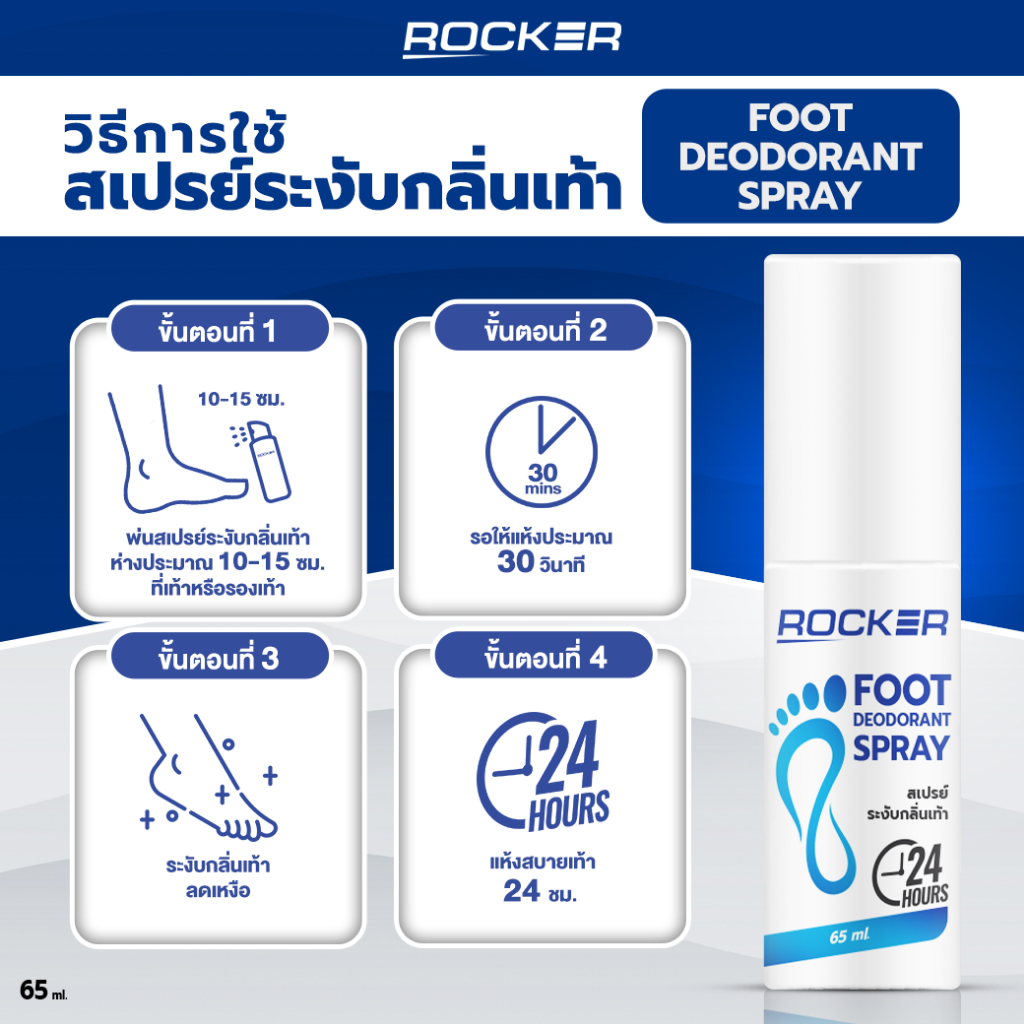 ROCKER DEODORANT สเปรย์ดับกลิ่นเท้า ระงับกลิ่นเท้า 24ชม กลิ่นอับ เท้าเหม็น กลิ่นรองเท้า ลดเหงื่อ