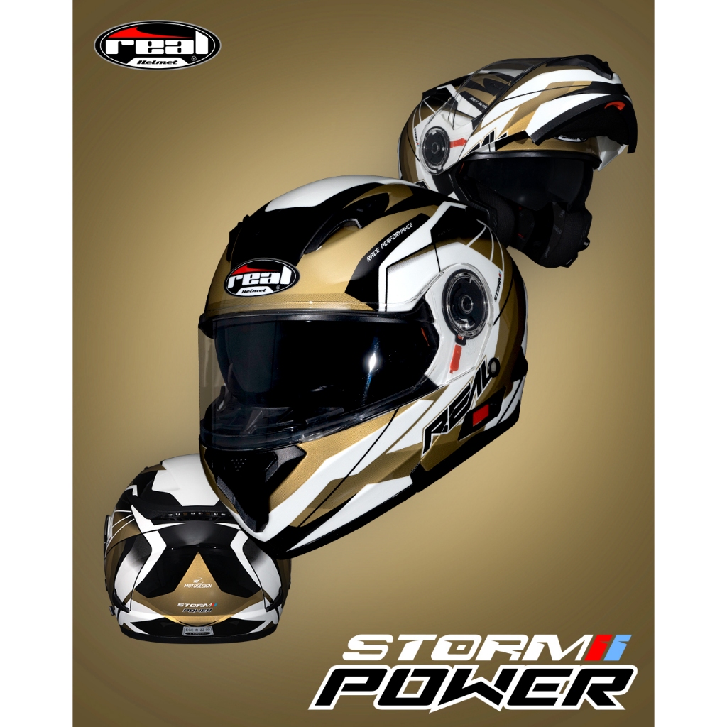 ใหม่ล่าสุด Storm Power หมวกกันน็อค Real รุ่น Power ทรง ยกคางได้ 2023 ไซร์ S-XXL แว่น2ชั้น รองรับบลูทูธ