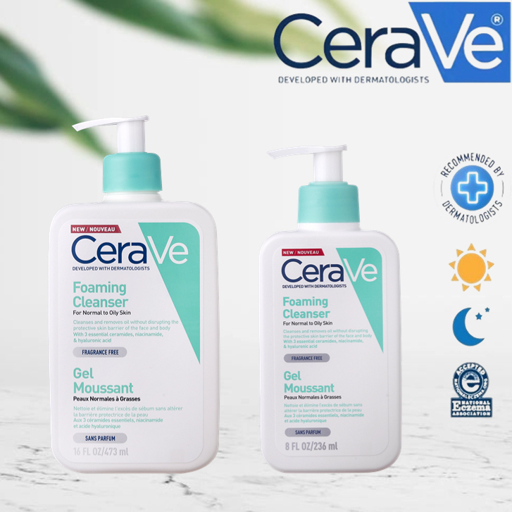 CeraVe Foaming Cleanser 236ml เซราวี โฟมทำความสะอาดผิวหน้าและผิวกาย สำหรับผิวมัน ผสม เป็นสิวง่าย.
