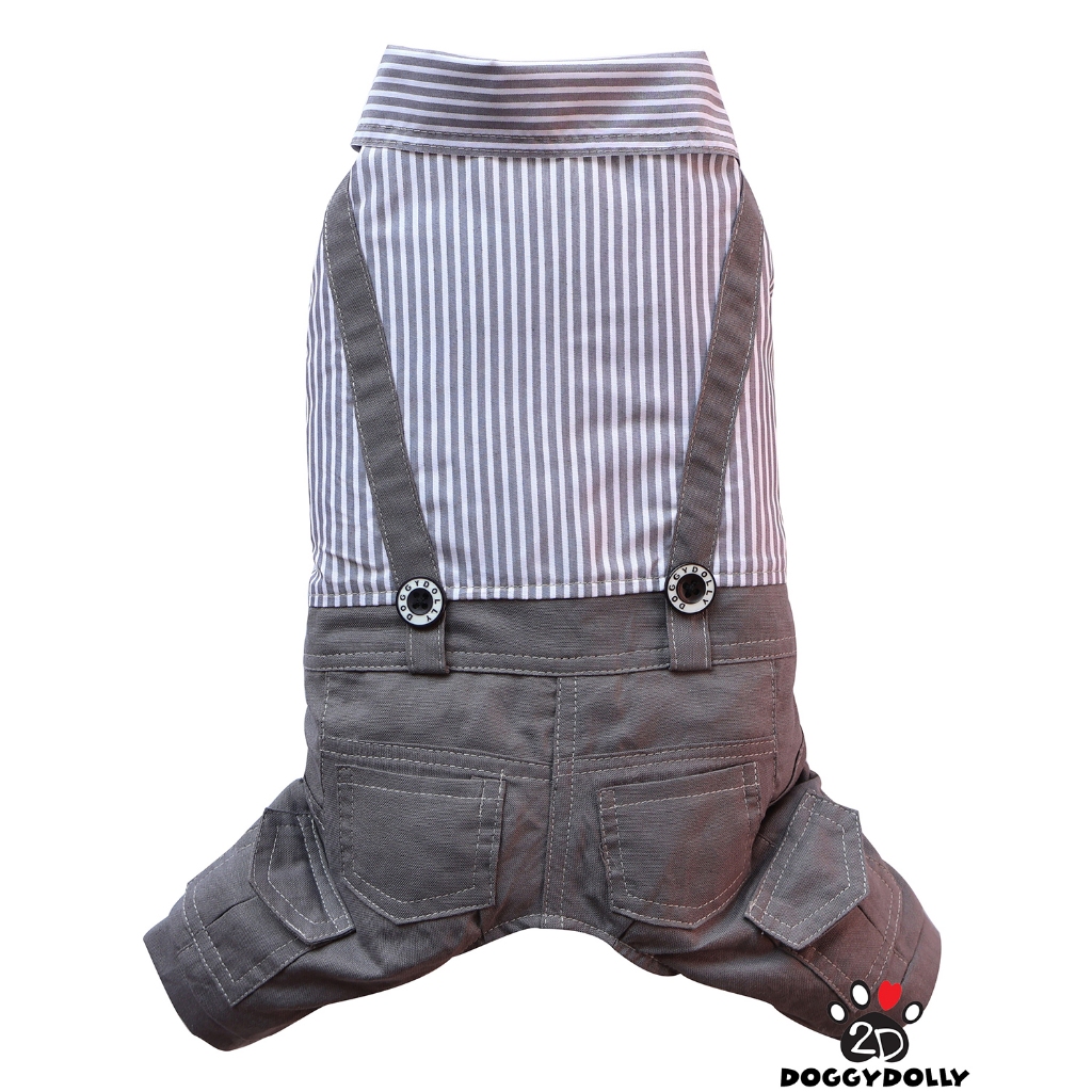 Pet clothes -Doggydolly  เสื้อผ้าแฟชั่น  สัตว์เลี้ยง  หมาแมว ชุดกางเกง สีเทา สายคาดเอี๊ยม  ขนาดไซส์ 1-9 โล C415