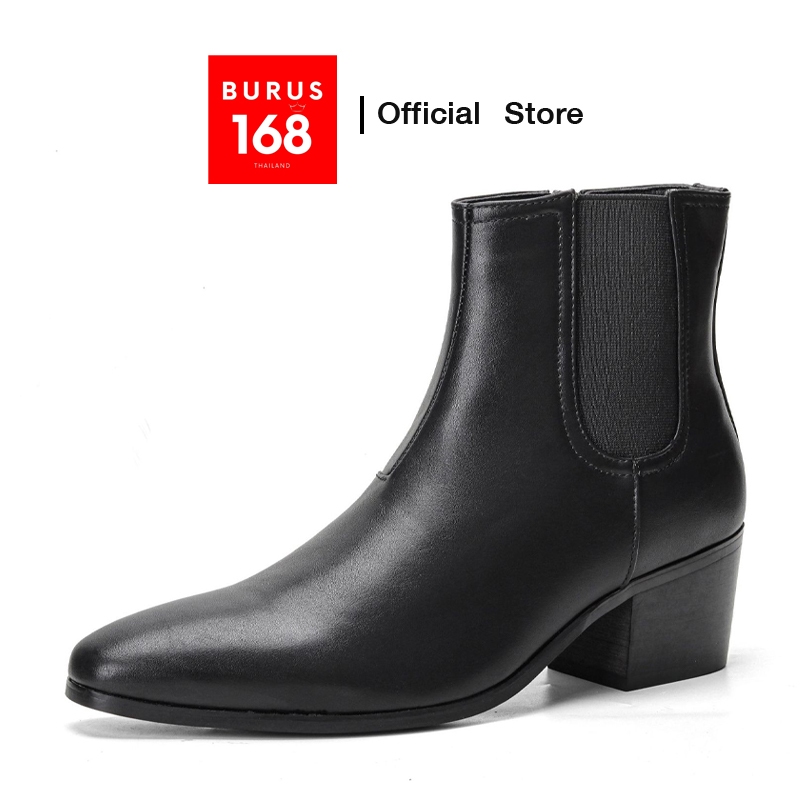 (Size 40-46) รองเท้าบูทหนังเชลซี ส้นสูง (เพิ่มความสูง 6 ซม.) มีซิปด้านข้าง – รุ่น Chelsea Boots รหัส G18