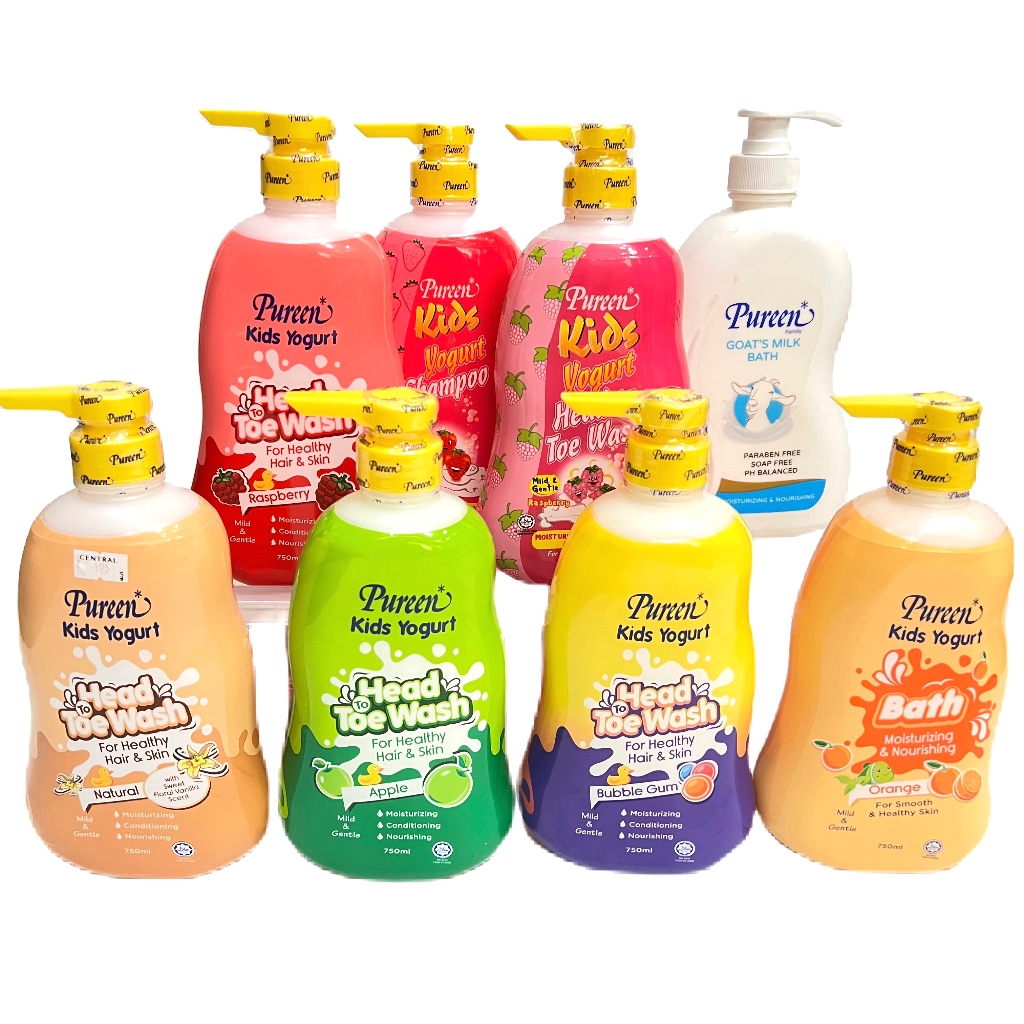 PUREEN แชมพูและสบู่เหลวสำหรับเด็ก กลิ่นวนิลา/กลิ่นสตรอว์เบอรี่/กลิ่นราสเบอรี่