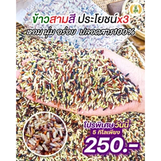 ข้าวกล้องสามสี 5 กิโลกรัม ตรามีสุข (ไรซ์เบอร์รี่+กล้องแดง+กล้อง กข.43)