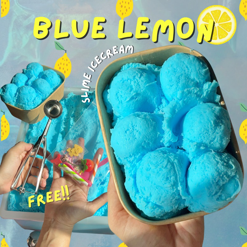 สไลม์ไอติมตัก Blue Lemon พร้อมที่ตักและท้อปปิ้ง