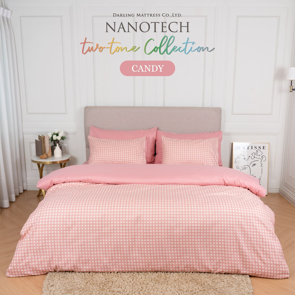 Darling Mattress ที่นอนดาร์ลิ่ง Two-tone Collection ชุดผ้าปูและผ้านวมนาโนเทคทูโทน 2สี 2 สไตล์ในชุดเดียว ลายแคนดี้