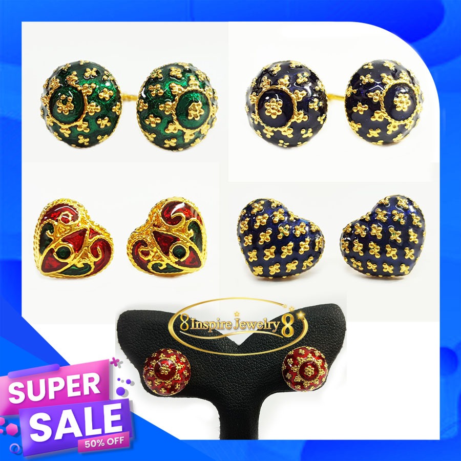 Inspire Jewelry (NN) ,ต่างหูทอง ลงยาคุณภาพ หุ้มทอง 24K สวยหรู พร้อมกล่องทอง มีให้เลือก5แบบ งาน Thai Quality