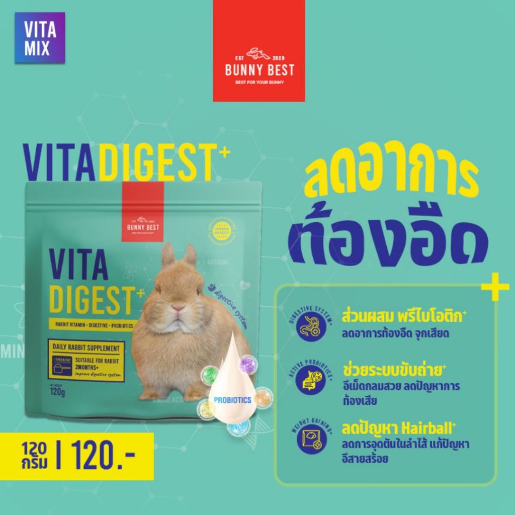VITA DIGEST วิตามิน ProBiotic+ กระตุ้นระบบการทำงานของลำไส้ ขนาด 120 g. by Bunny Best