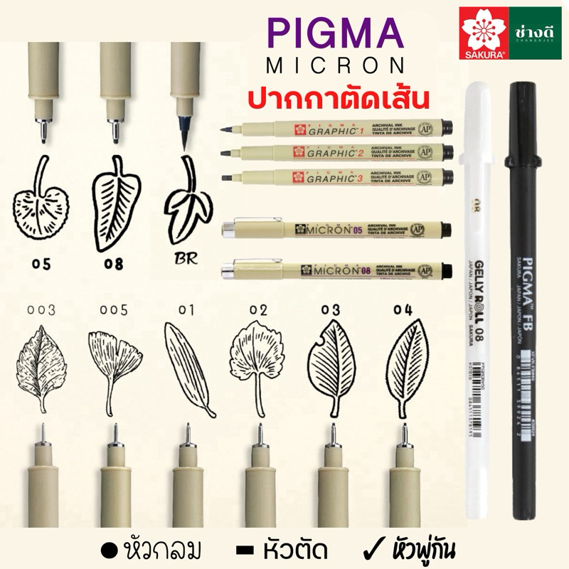Sakura Pigma ปากกาตัดเส้น พิกม่า Made in Japan ของแท้ 100% กันน้ำ ปากกาหัวเข็ม หัวพู่กัน ซากุระ