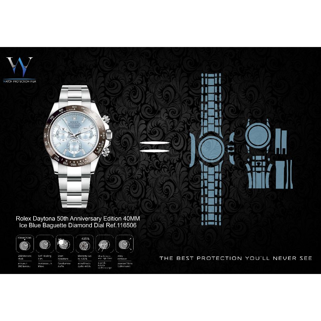 ฟิล์มกันรอยนาฬิกา Watch Protection Film Rolex Daytona 50th Anniversary Edition 40mm Ice Blue Diamond Dial Ref.116506