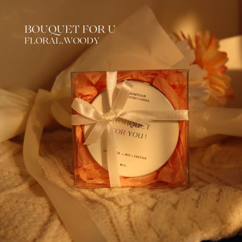 พร้อมส่ง HOMTIAN | เทียนหอมตลับกลิ่นช่อดอกไม้ แนวกลิ่น floral,woody ขนาด 80g.