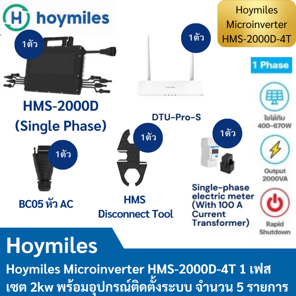 Hoymiles Microinverter HMS-2000D Solar Micro Inverter Set 2 Kw ของแท้รับประกันศูนย์ไทย12 ปี รับรองจากการไฟฟ้าPEA และ MEA