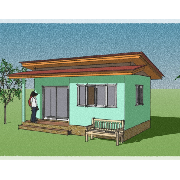 แบบบ้านสำเร็จรูป,แบบบ้านสวน(26ตรม.)1 ห้องนอน (โครงสร้าง ไม้,เหล็กและคอนกรีต)