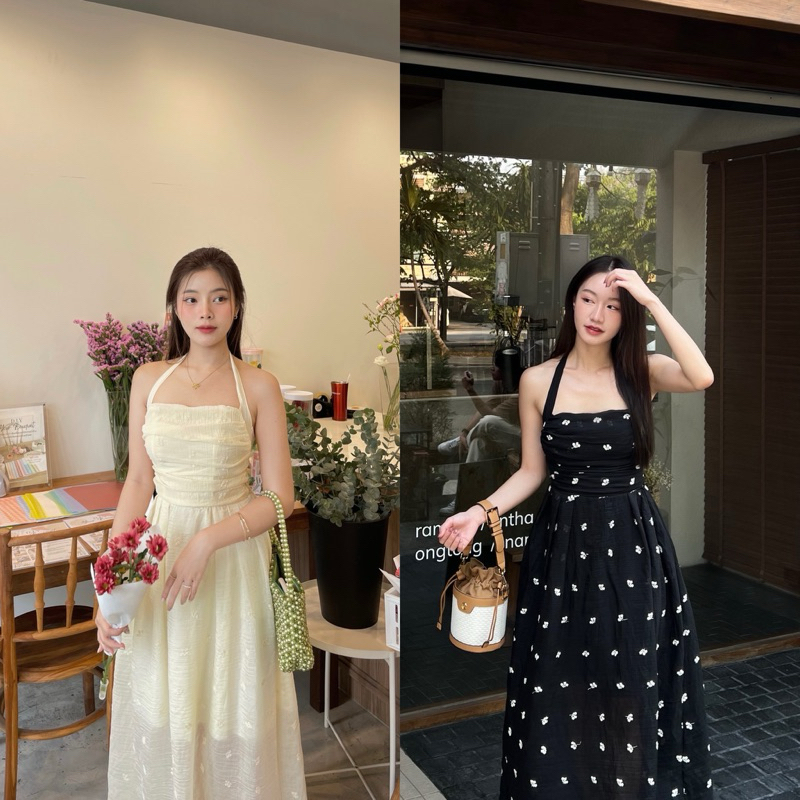 ส่ง 03.ม.ค.69พร้อมส่ง princess dress เดรสผูกคอ งานปักทั้งตัว-G2N.clothshop