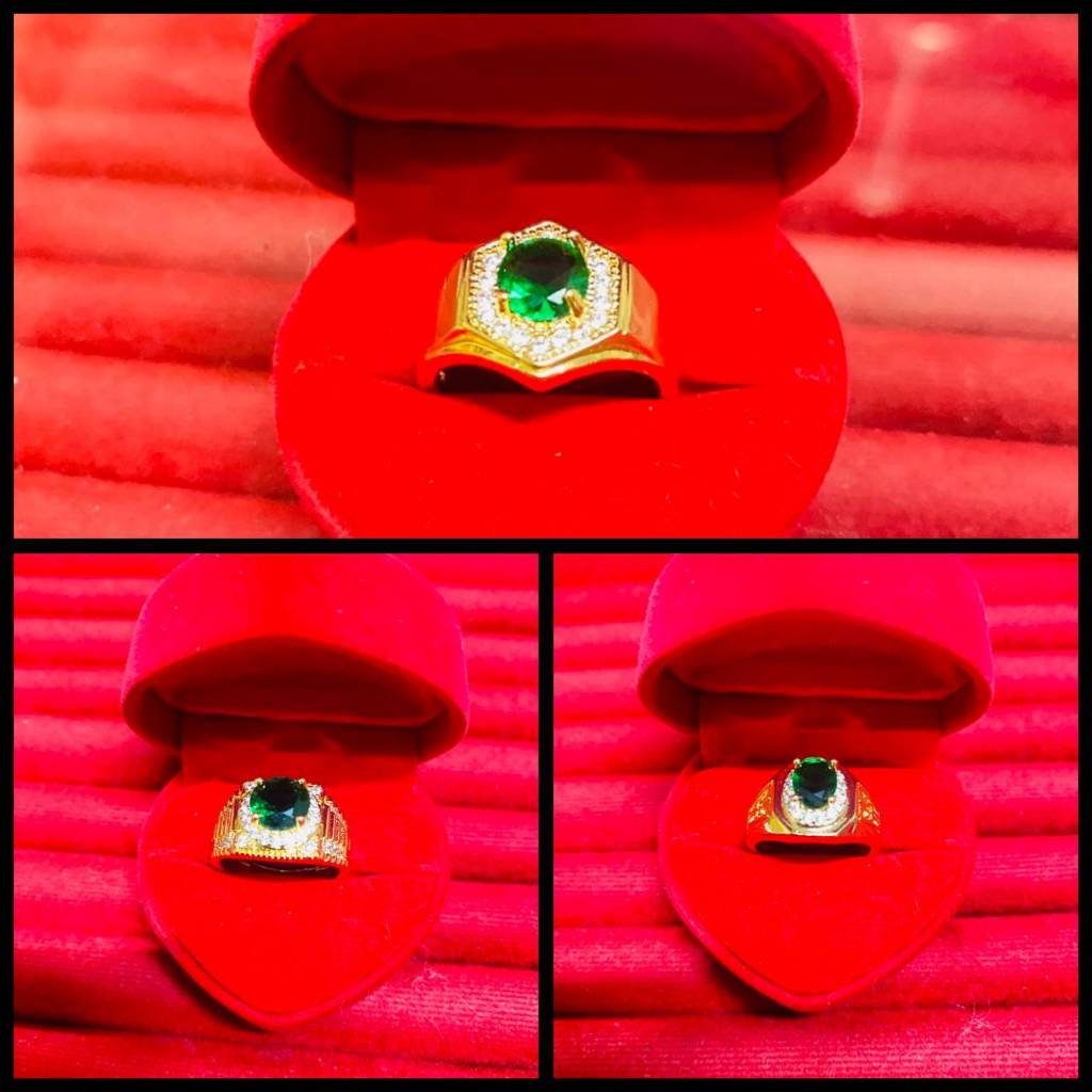 แหวนเงินฝังเพรชรมรกตสีเขียว 1 บาทเครื่องประดับแฟชั่นสําหรับผู้หญิงและผู้ชาย