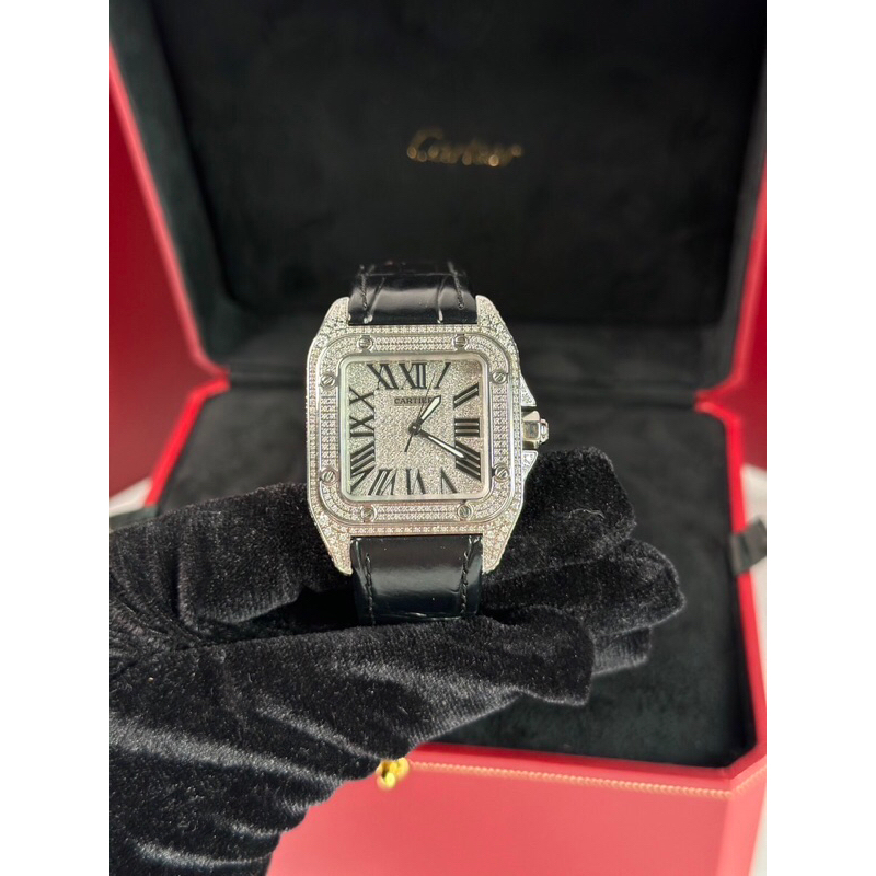 New  Cartier Santos 100 MM เครื่องออโต้เดิน/เพชรเต็มเรือน ราคดีมากๆ