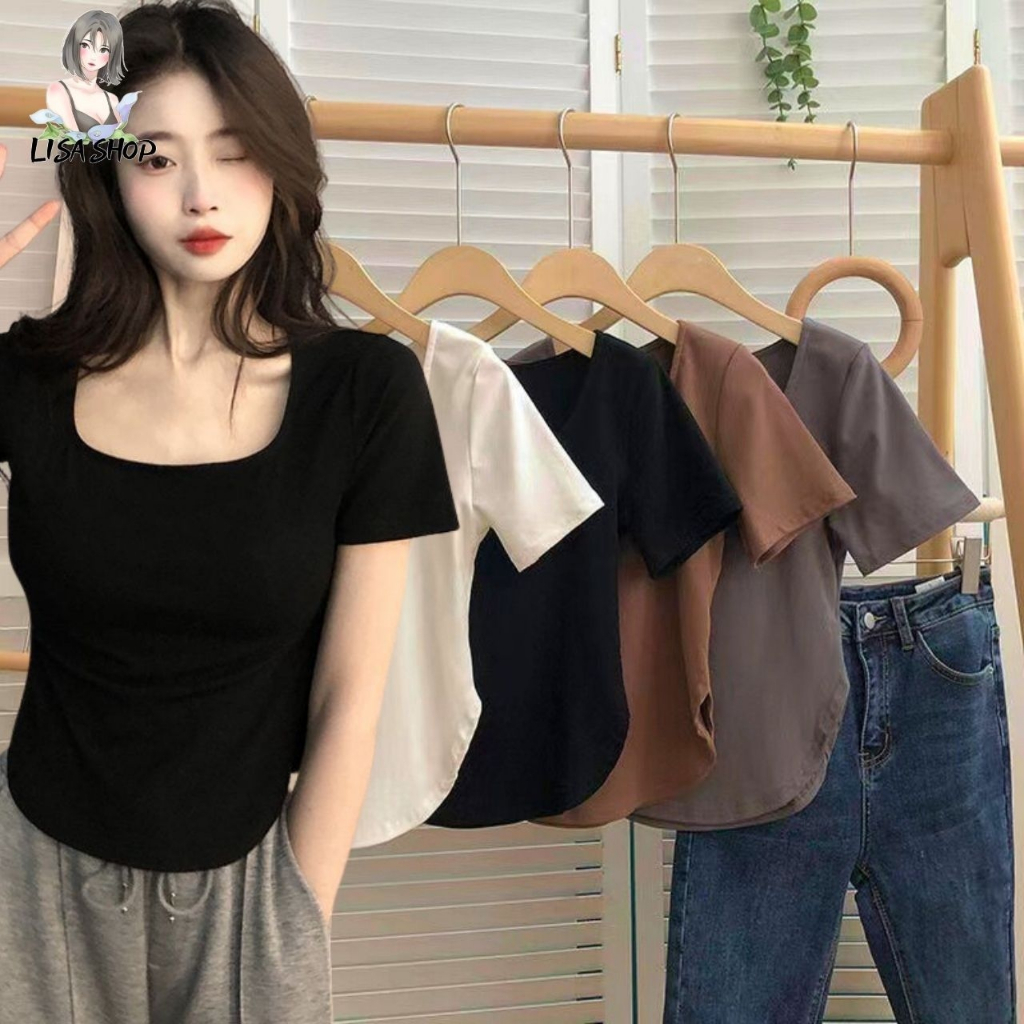เสื้อแฟชั่นน่ารักใสใส  แขนสั้น สีพื้นเรียบๆ   ผ้านิ่ม ใส่สบาย สําหรับผู้หญิง พร้อมส่ง TS1174